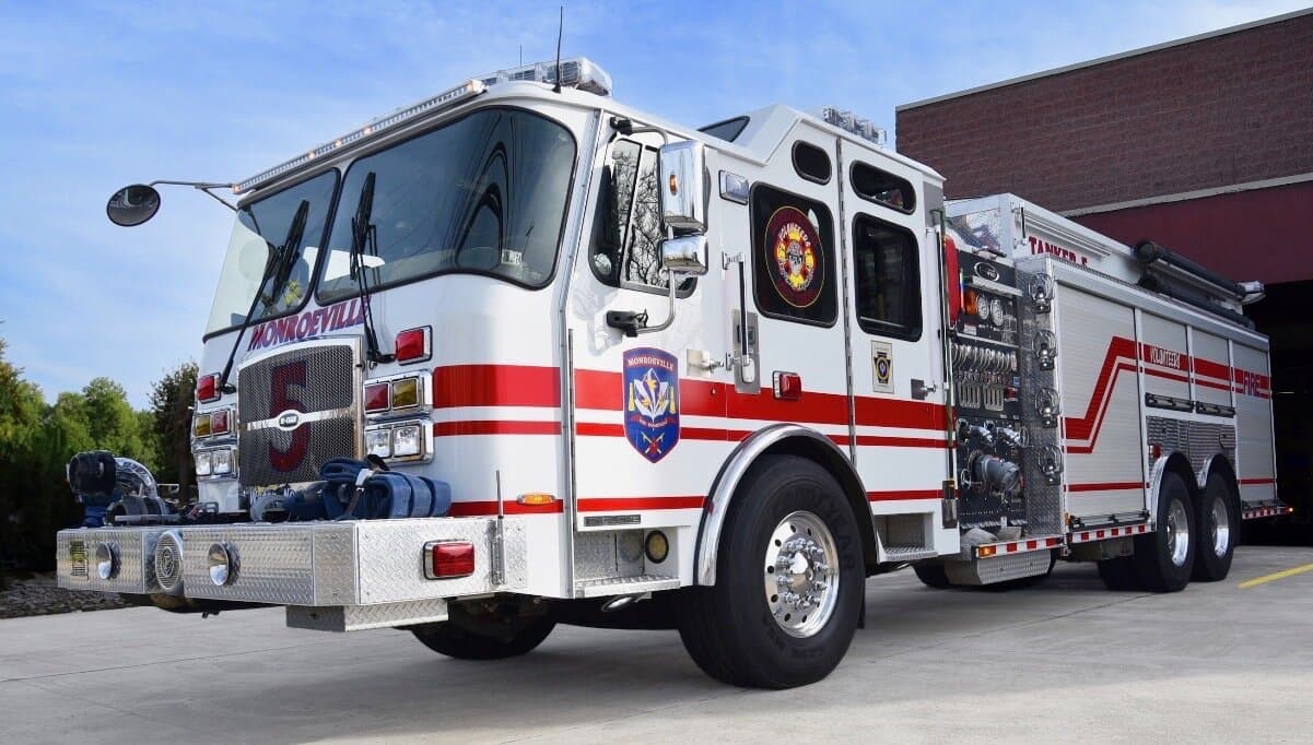 Tanker 5, a 2017 E-One Cyclone II pumper tanker, outside Station 5
